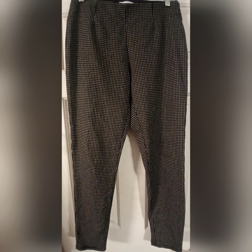 Calvin Klein Women's Pull On Black Checkered Stretch Pants Elastic Waist Size 6